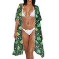 thumbnail image 3 of HELLHERO High Quality Fabrics Beach Cover Up for Resort Casual Loose Free Size Beach Kimono Green Clover, 3 of 6