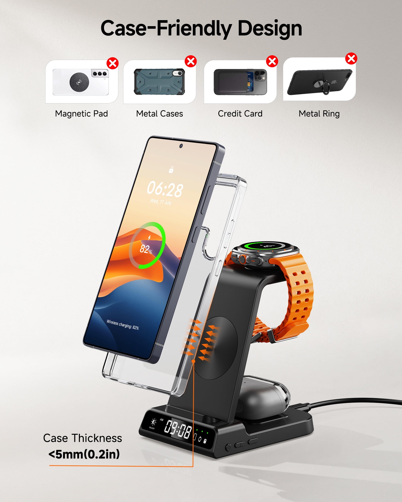 Wireless Charger for Samsung S25 Ultra, Samsung Charging Station for Galaxy S25+/S25/S24 Ultra/Z Fold/Z Flip/S23, Galaxy Watch Charger for Galaxy Watch 8/8 Classic/7/Ultra/6/5 Pro, Galaxy Buds3 Pro/3