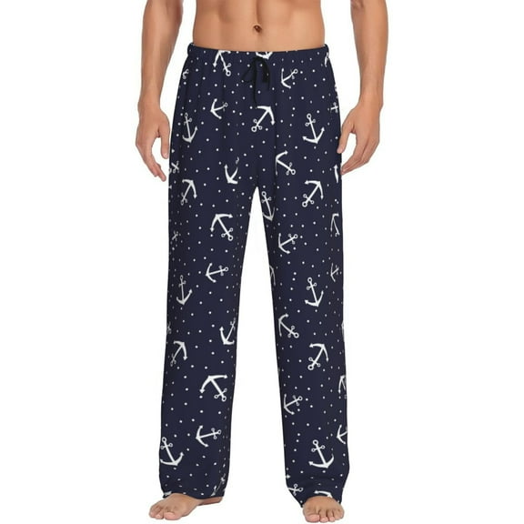 Hirioo Anchor for Men's PJ Pajama Pants Sleep Pants Men's Home Trousers with Pockets,S-3XL-Small