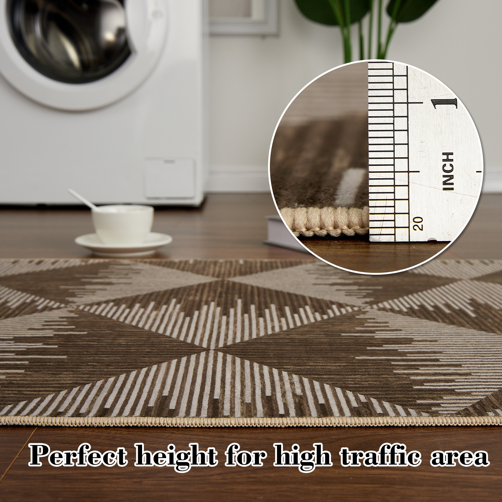 8x10 Washable Area Rugs for Living Room Non Slip Low Pile Modern Geometric Farmhouse Dining Room Carpets for Bedroom Dorm Brown