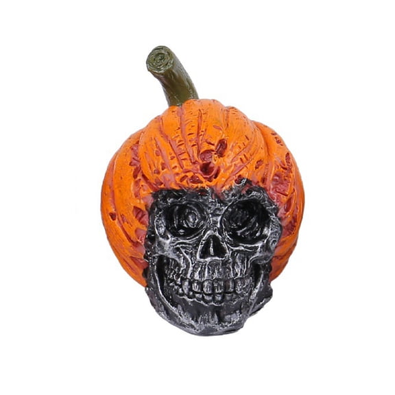 Pumpkin Skull Resin Figurine, Spooky Vintage Tabletop Statue Indoor Halloween Decor for Home Party Layout, Haunted House(D)