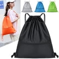 thumbnail image 3 of Mochila sencilla con bolsillo con cordón para hombre y mujer, mochila deportiva para fitness, bolsa de baloncesto ligera, bolsa de tela Oxford con cremallera, 3 of 4