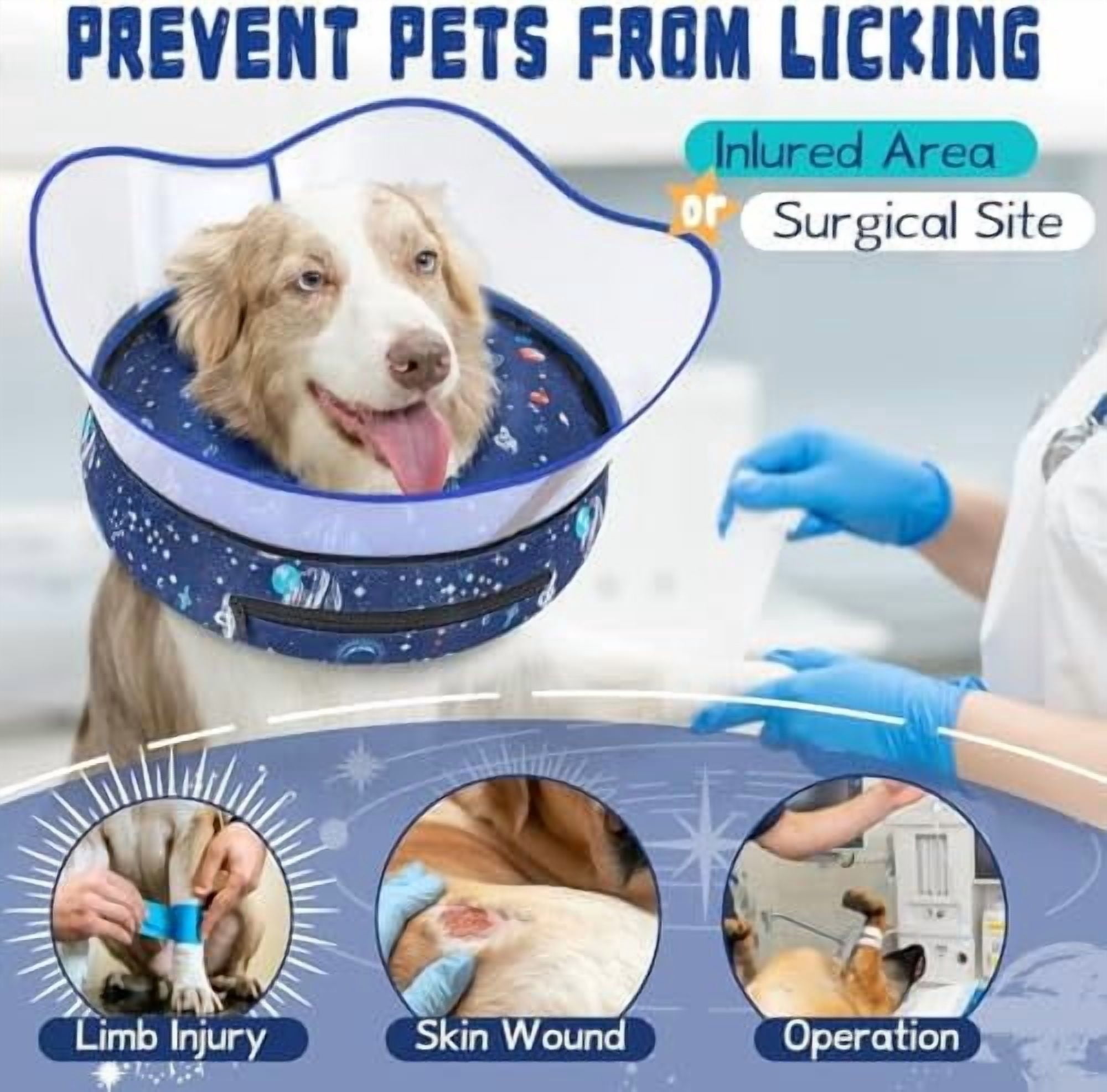 Elevated Inflatable Dog Cone Collar to Stop Licking, Doggie Donut Collar After Surgery, Soft Dog Cone Alternative for Small Medium Large Dogs Navy,S(Neck 7"-9.5")