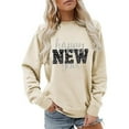 thumbnail image 2 of IWRICH Women's Happy New Year Sweatshirt Funny New Years Eve Shirt Casual Crewneck Party Holiday Pullover Tops Beige M, 2 of 3