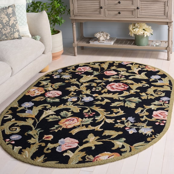Safavieh Chelsea Georgiana Bordered Wool Area Rug, Black, 7'6" x 9'6" Oval