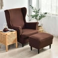 thumbnail image 2 of Stretch Wing Chair Cover Set, Wing Chair Slipcover with Ottoman Cover Wingback Chair Cover with Ottoman Slipcovers Soft Machine Washable for Living Room-Army Green-3 Piece, 2 of 7