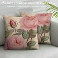 thumbnail image 3 of Heduofu Decorative Romantic Rose Flower Pillow Cover Vintage Shabby Chic Peach Pink Rose Floral Cushion Cover Square Cotton Linen Pillowcase for Sofa Bedroom Car  White, 3 of 5