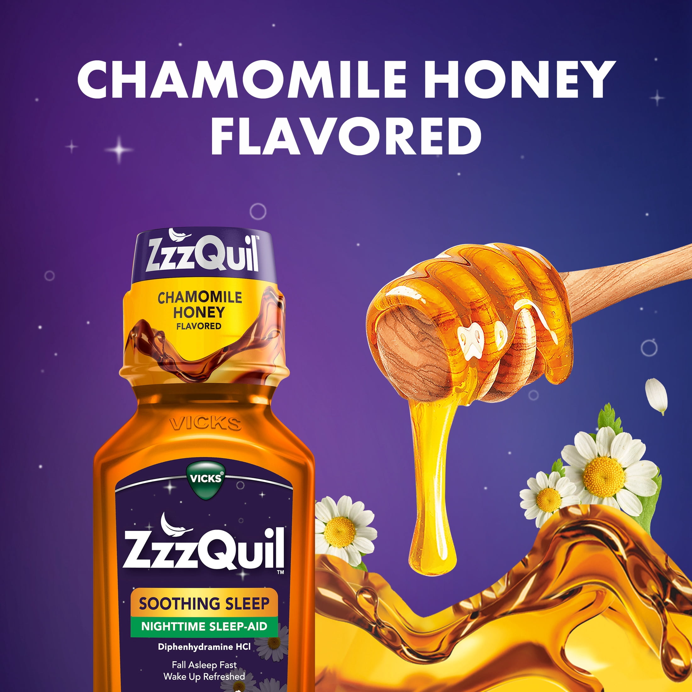 (3 pack) ZzzQuil Liquid Sleep Aid, Soothing Sleep, Diphenhydramine 50mg HCl, Chamomile Honey Flavor, 2 Pack, 24 fl oz