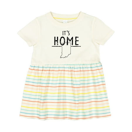 

Inktastic It s Home- State of Indiana Outline Distressed Text Girls Baby Dress