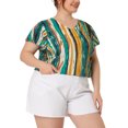 thumbnail image 4 of GRACE & GRANDEUR Blouse Bohème à Rayures pour Femme Grande Taille, Col Rond, Manches Courtes, Vert 4X, 4 of 4