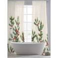 thumbnail image 4 of Christmas Sheer Curtains 96 Inch Length 2 Panels Set, Xmas Botanical Pine Needle Berry Rustic Voile Window Treatment Semi Sheer Long Curtains Drapes for Bedroom/Living Room/Kitchen 52"x96"x2, 4 of 7