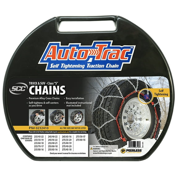 Peerless Chain 0232410 AutoTrac Tire Chains, 1 Pair, Self-Tightening for Winter Safety