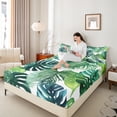 thumbnail image 4 of jejeloiu Tropical Monstera Leaf Twin Sheet Sets,Plam Plant Twin Fitted Sheet,Green White Flat Sheet For Adults,Breathable Home Decor,3pcs, 4 of 7
