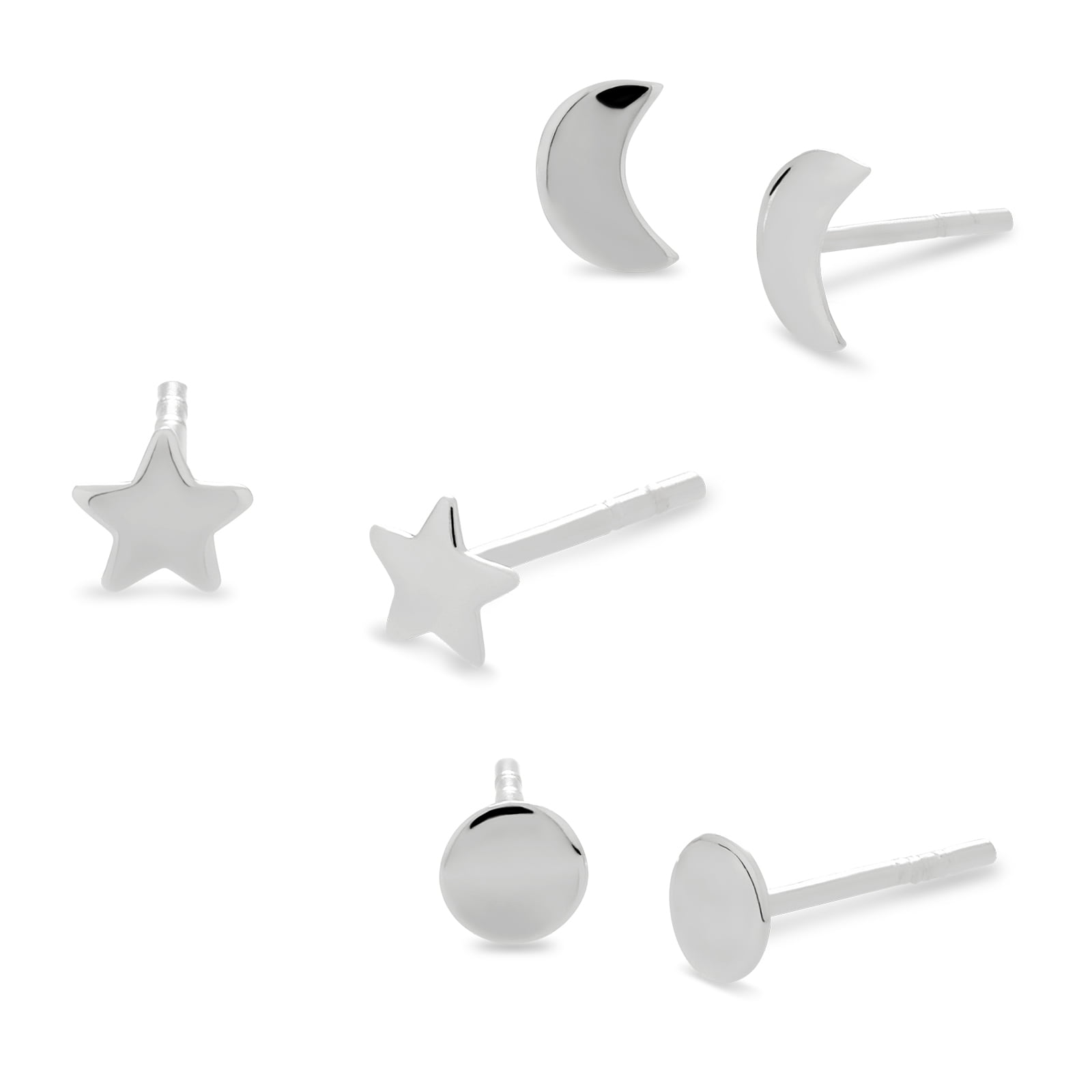 Sterling silver hooks. Fine silver Silver button earrings w/ star Round disc 