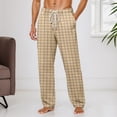 thumbnail image 2 of Halloween Men Plaid Pajama Pants Sleepwear Drawstring Palazzo Lounge Pants Wide Leg Cotton Knit Sleepwear Loungewear PJs (Khaki-R, L), 2 of 6