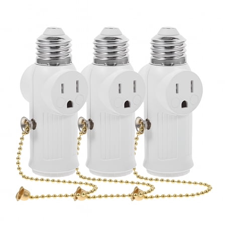 HIBIBUD 3Pcs Pull Chain Light Socket E26 Light Socket to Plug Adapter Light Fixture (US Socket)