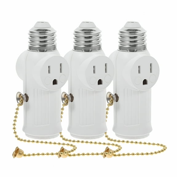 HIBIBUD 3Pcs Pull Chain Light Socket E26 Light Socket to Plug Adapter Light Fixture (US Socket)