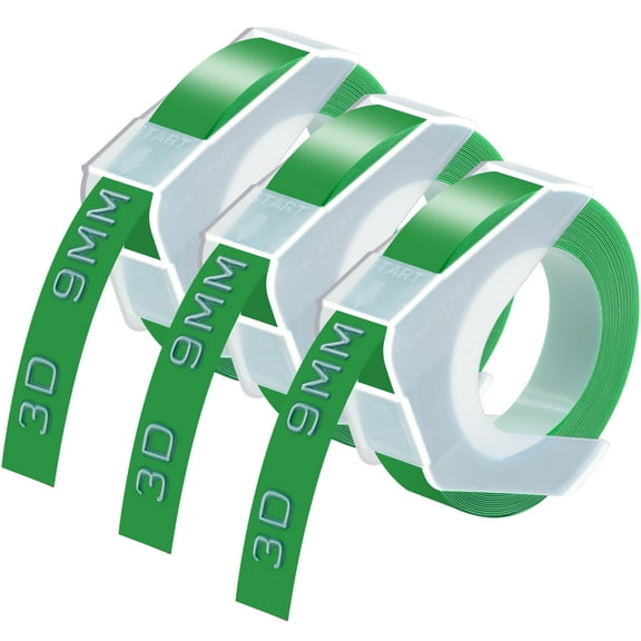 GREENCYCLE 3PK Compatible for Dymo 3D Plastic Embossing Labels 520103 White on Green Label Tape 9mm 3/8'' x 3m 9.8' Use in Organizer Xpress Pro 12966, Office Mate II 1540, Motex E101 Label Maker
