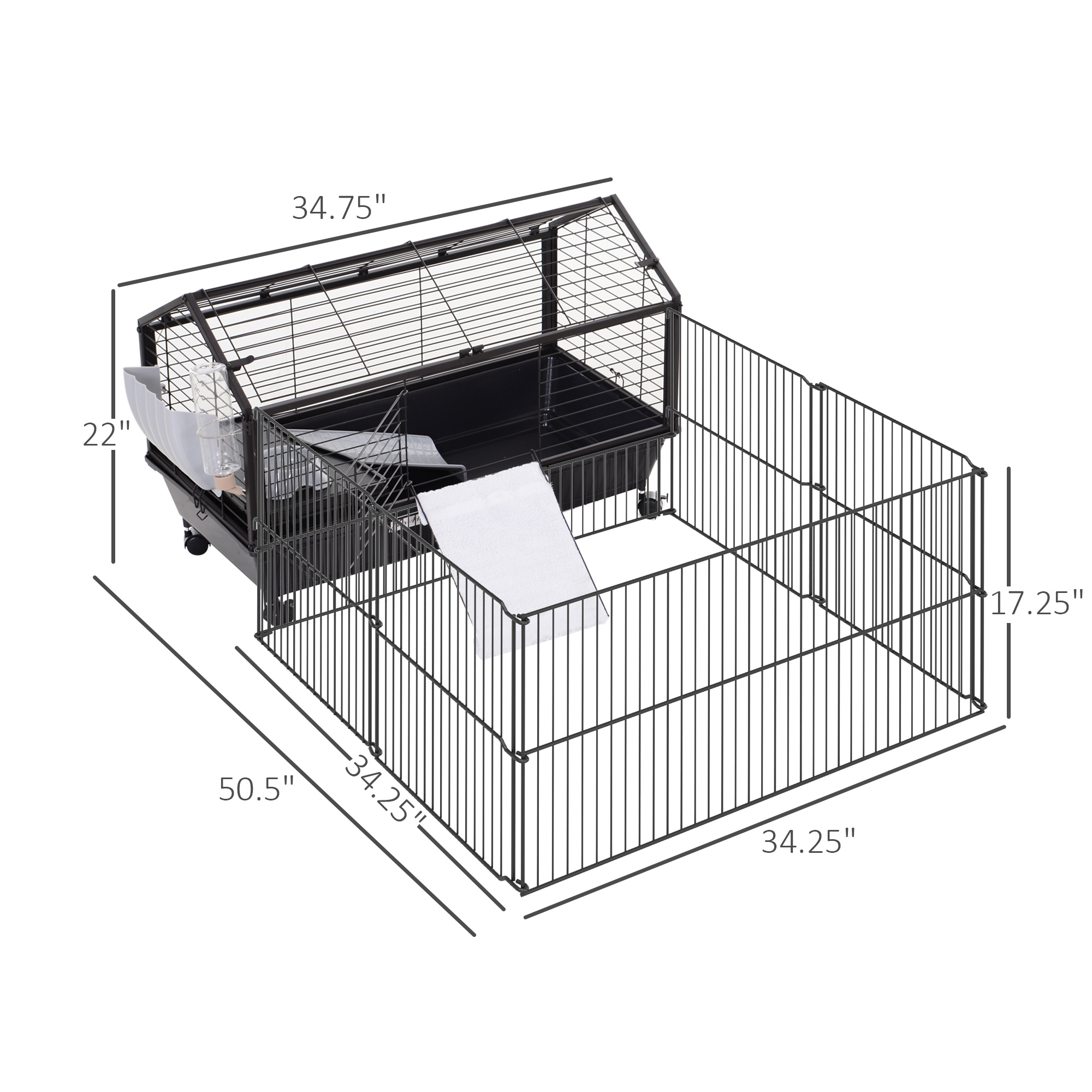 Pawhut Rolling Metal Rabbit & Small Animal Hutch photo 7