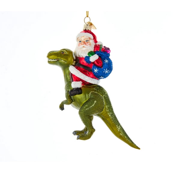 5.25-Inch Noble Gems Glass Santa on Dinosaur Ornament
