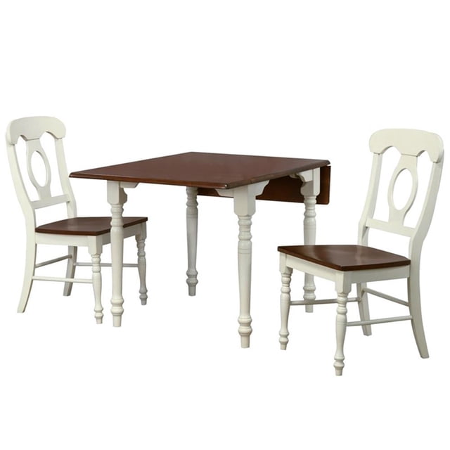 Andrews 3Pc 48" Rectangle Drop Leaf Dining Set Antique White/Chestnut Brown Wood