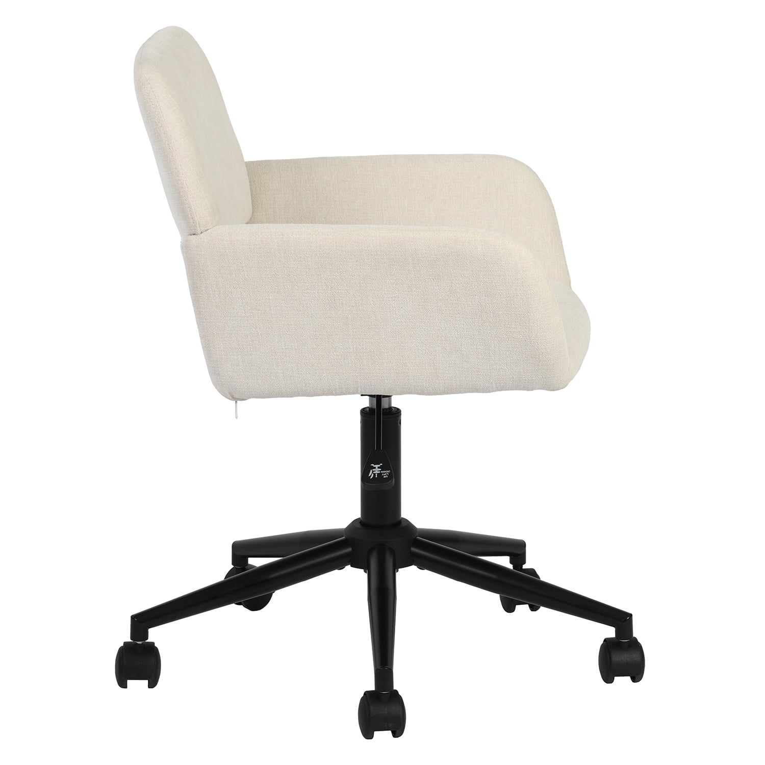 Adjustable Mid-Back Desk Chair, 360° Swivel Rolling Fabric Task Chair, Beige Ergonomic Chair for Home Office Vanity Bedroom Living Room