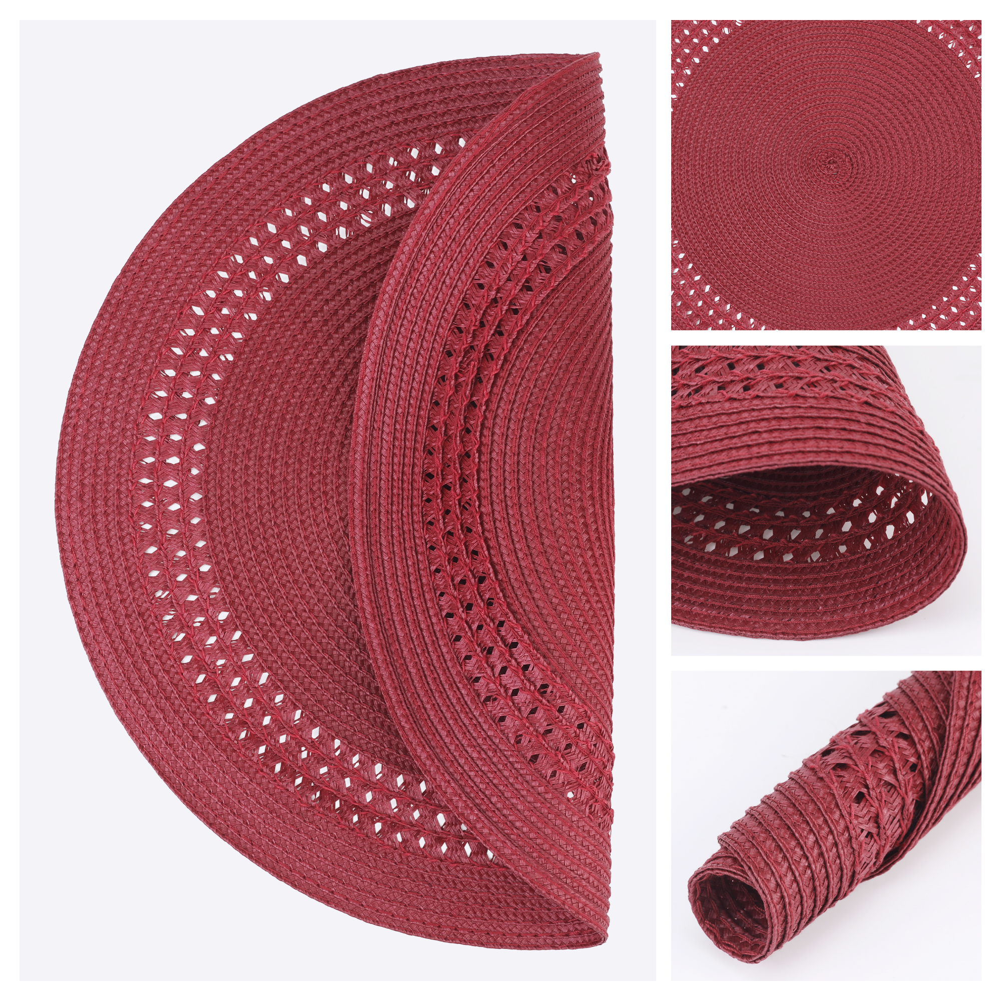 Unique Bargains Farmhouse Round Placemats Set of 6 Woven Placemats Wine Red