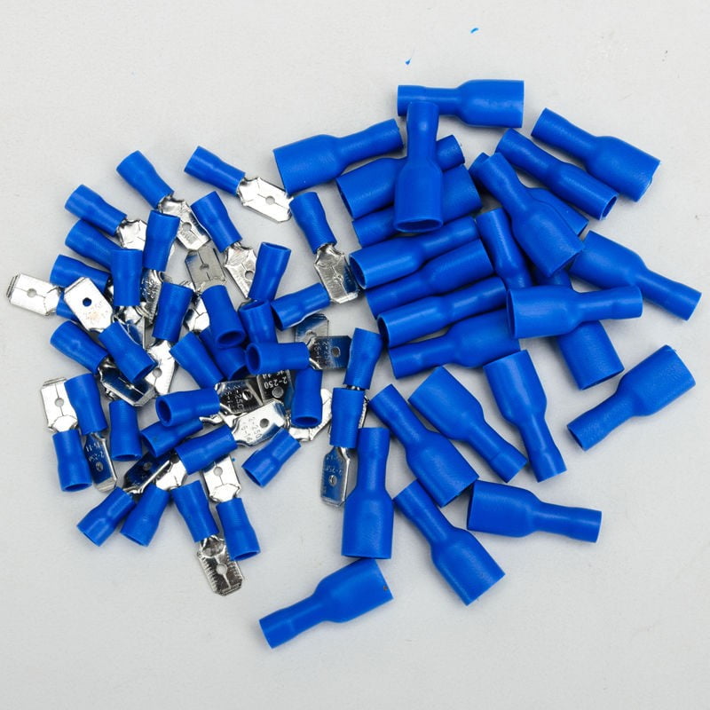 100x 22-16 Gauge Insulated Male Female Spade Wire Terminals Crimp Connector Blue 