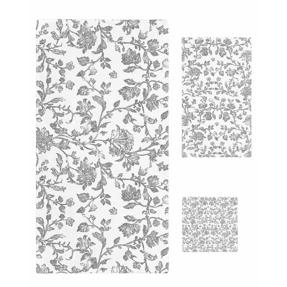 Grey Flower Bath Towels for Bathroom Set,Luxury Microfiber Towels Gifts for Women,Beach Kitchen Hand Hair Face Towel and Dish Washcloth,Vintage Farmhouse Boho Leaf Spring Plant Towels Set