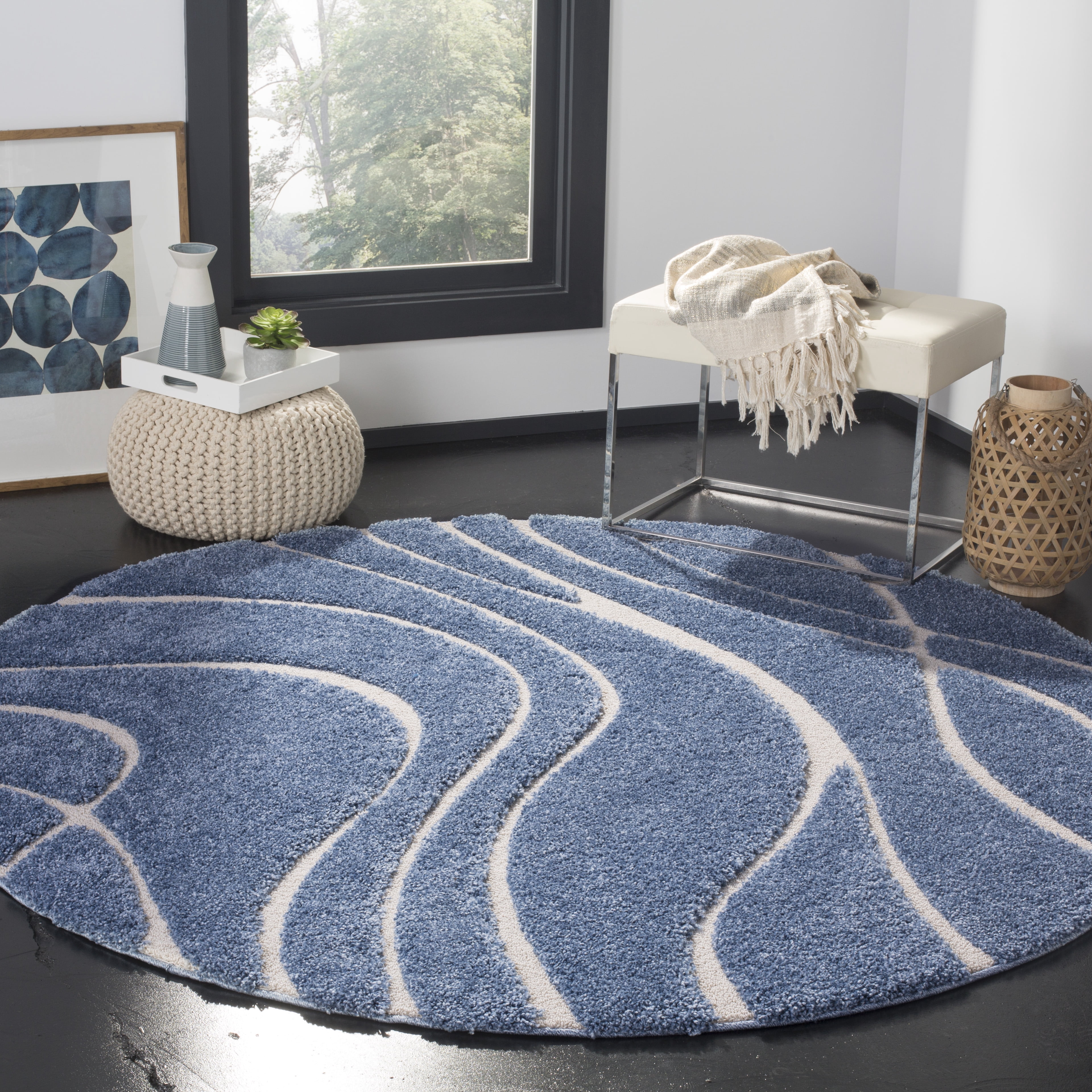 Safavieh Florida Tamzen Abstract Shag Area Rug, Light Blue/Cream, 3' x 3' Round