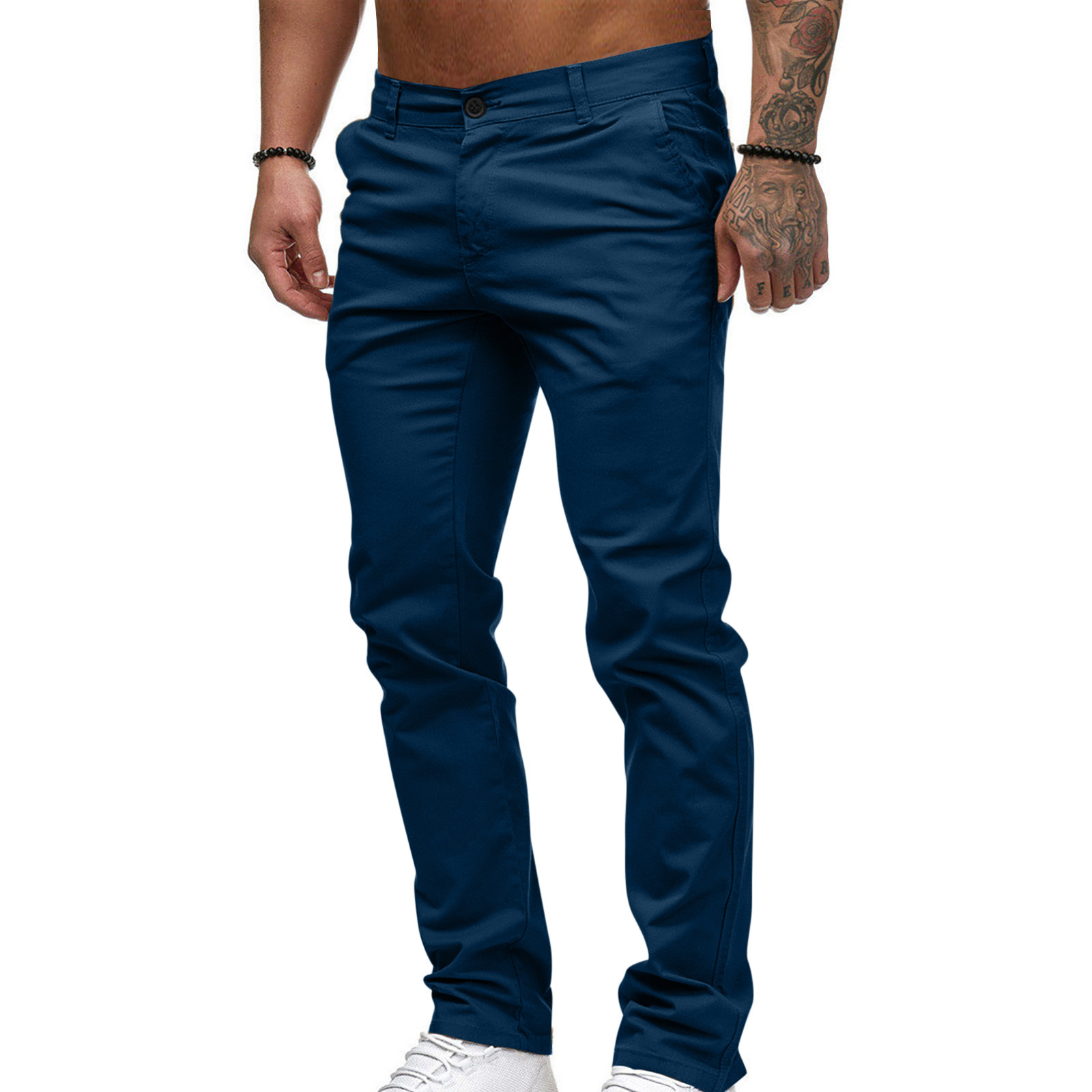 DeHolifer Mens Casual Chinos Pants Cotton Slacks Elastic Waistband Classic Fit Flat Front Khaki Pant Navy L - image 2 of 5