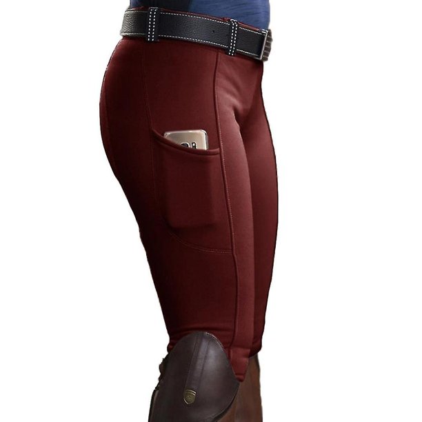 Pantalones ecuestres elásticos con bolsillo para mujer, pantalones de carreras de caballos