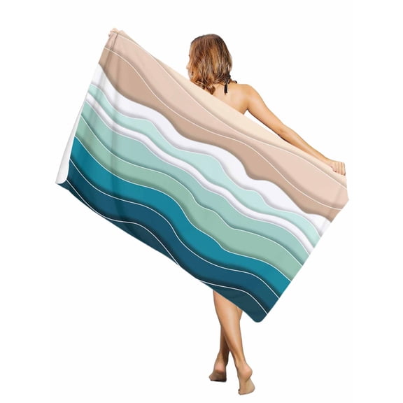 Beach Towel Teal Beach Waves Bath Pool Towels Abstract Lines Absorbent Beach Towel Soft Large Quick Dry Lightweight Camping Travel Sports Yoga Gym Swim Towels for Adult 30x60 Inch