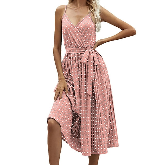 Pompotops Femmes Mode Dot Imprimé Manches Longues V-Cou Robe de Soirée Décontractée