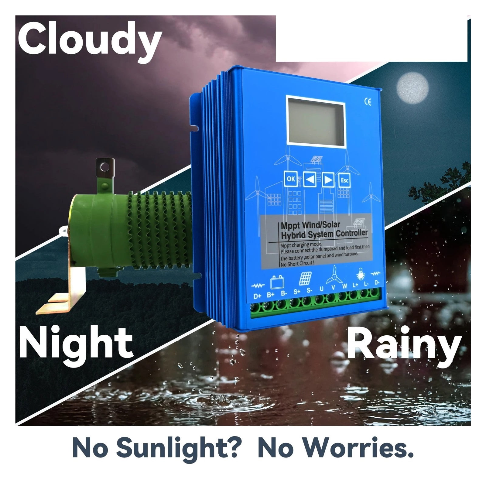 MPPT Charge Controller 5000w Solar & Wind Hybrid System 12v 24v & 24v 48v Auto Regulator Windmills For Home Use ,Excellent Performance and Stability