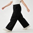 thumbnail image 2 of SGFCWSX Girls Cargo Pants, Wide Leg Loose Fit Streetwear Trousers with Pockets for School Activewear Black Size 3T, 2 of 8