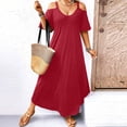 thumbnail image 6 of Fashion Beach Dresses for Womens Plus Size Summer Cold-Shoulder V-Neck Short Sleeve Solid Color Casual Maxi Dress, 6 of 7