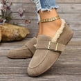 thumbnail image 6 of Women’s Fleece Lined Moccasin Loafers, Faux Suede Adjustable Buckle Slip On Flats, Warm Winter Casual Walking Shoes, 6 of 9