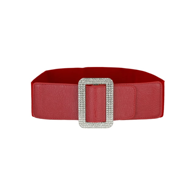 CINTURÓN ELÁSTICO PARA MUJERES INSPIRE CHIC, CINTURÓN ANCHO DE CUERO SINTÉTICO CON BROCHE DE RINCONES, TAMAÑO DE CINTURA 70-80cm/27.56-31.50" ROJO