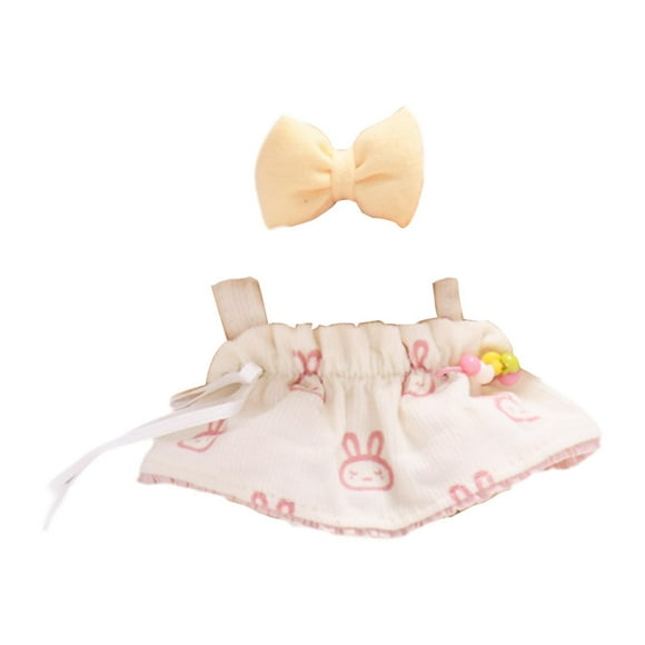 Xuanheng 15cm Doll Clothes, Doll Skirt,Bunny Pattern Dress Costumes,Yellow Hair Accessory,Cartoon Doll Suspender Dress Set