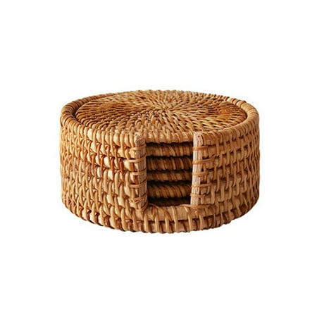 

6Pcs/ Drink Coasters Set for Kungfu Tea Accessories Round Placemat Dish Mat Rattan Weave Cup Mat Pad-10cm