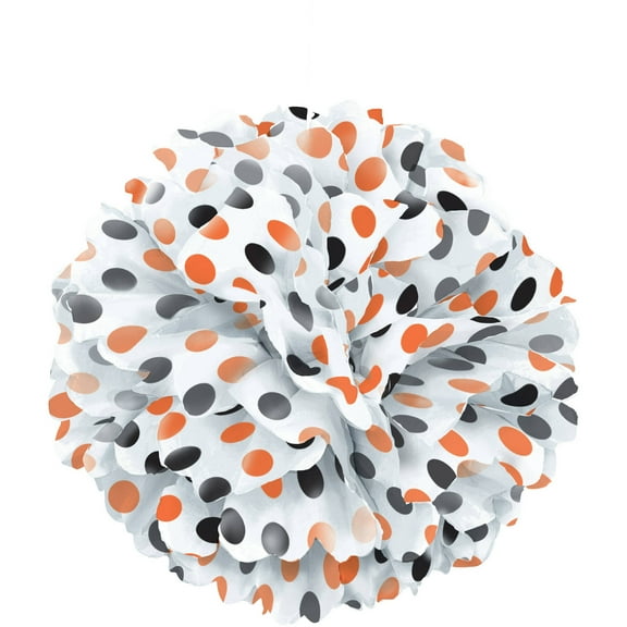 14" Orange & Black Polka Dot Halloween Tissue Paper Pom Pom