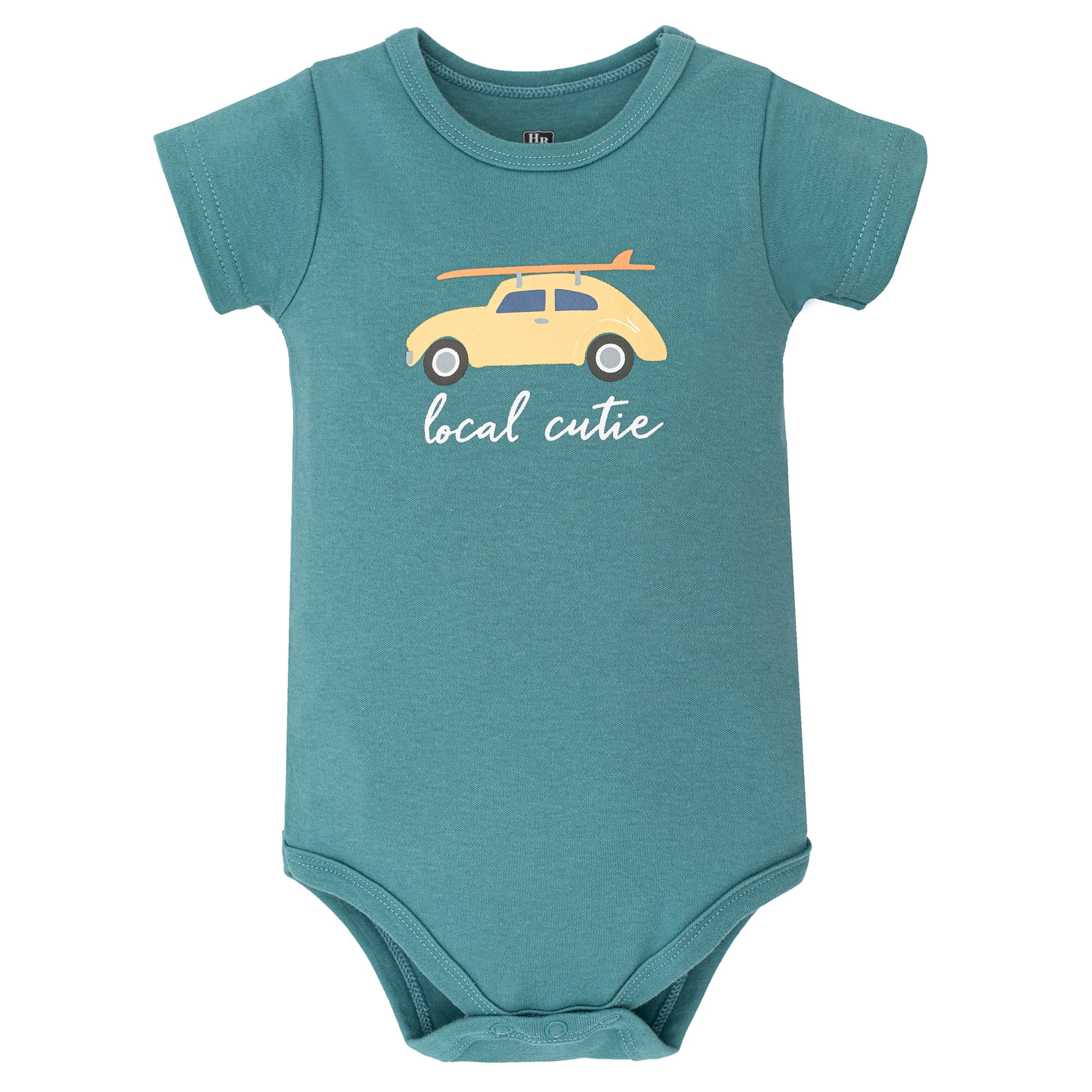 Hudson Baby Boy Cotton Bodysuit, Shorts and Shoe Set, Surf Car Local Cutie, 0-3 Months