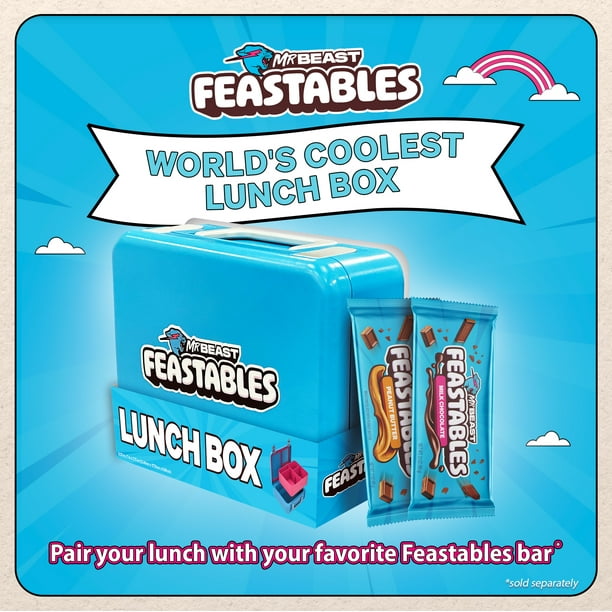 MrBeast Feastables Collectible Lunch Box, BPA-Free, Blue/Pink