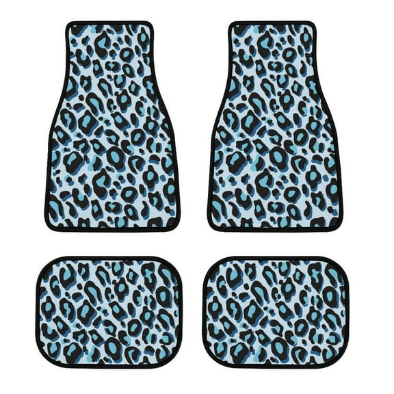 Blue Leopard Print Car Foot Mat Set of 4, Floor Mats for Cars Anime Car Floor Mats 4 Pieces Set Floor Liner Car Accessories Automotive Decoration