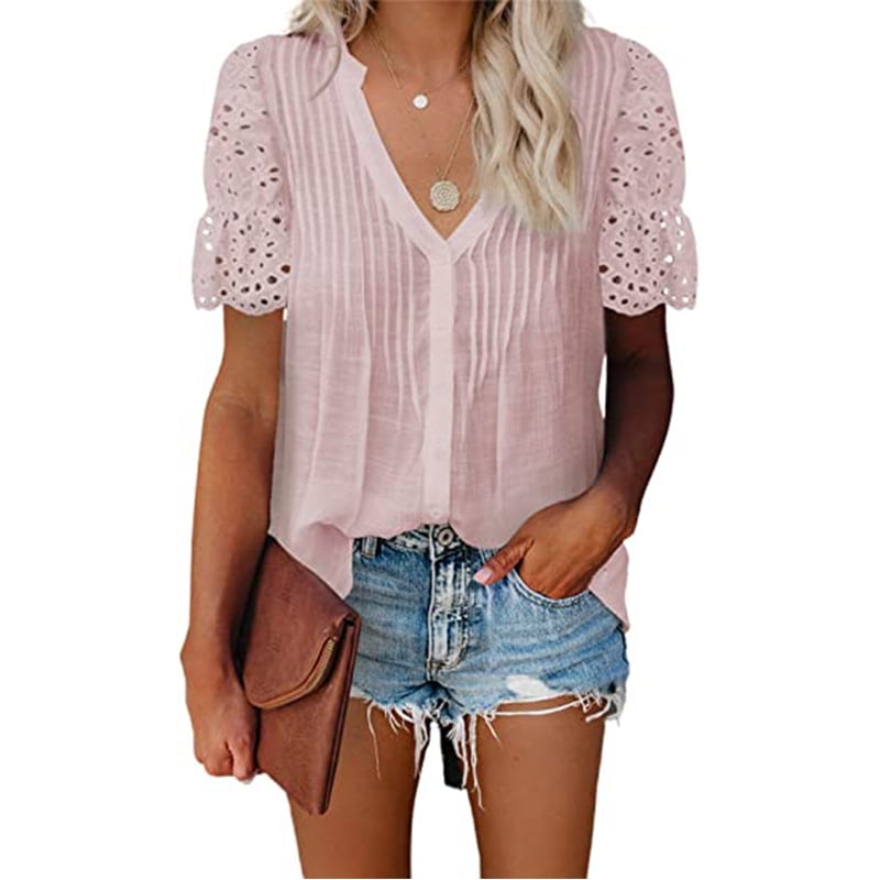 Women's Eyelet Short Sleeve Fashion 