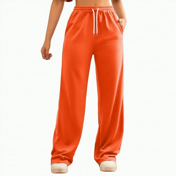Ccpelsie Womens Wide Leg Sweatpants Y2K High Waisted Lounge Pants Athletic Joggers Pants with Pockets(Orange,M)