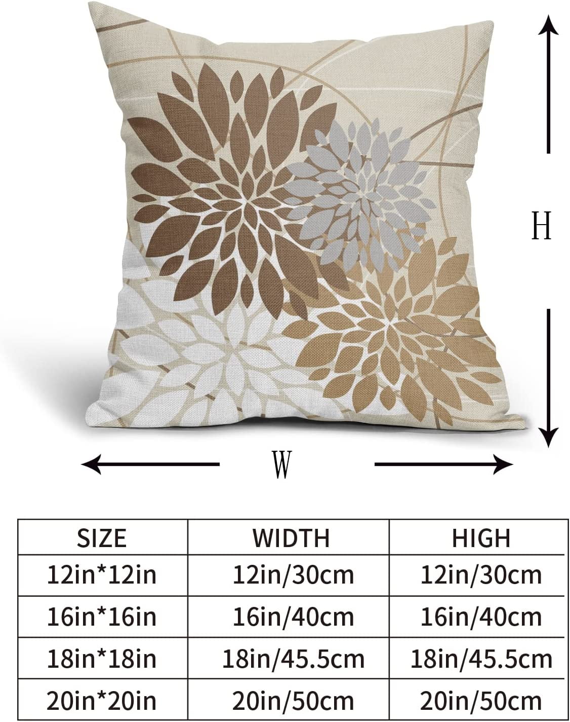 Brown Gray Grey Pillow Covers 16x16 Inch Dahlia Flower Decorative Throw Pillows Modern Geometry Floral Outdoor Farmhouse Pillowcase Linen Square Cushion Case Decor for Home Sofa Couch Bed, Set of 2