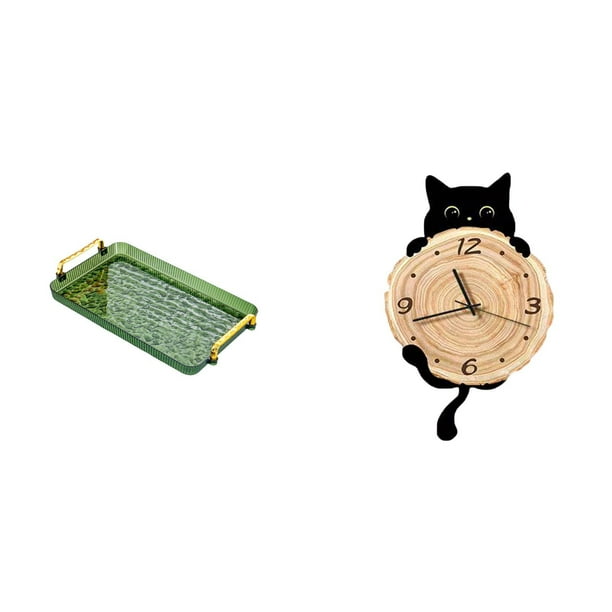 Bandeja para servir,Bandeja rectangular para servir en la cocina con asa,Reloj de pared,Reloj de pared decorativo para baño o dormitorio,Reloj de pared para gatos silencioso,sin tictac,ideal