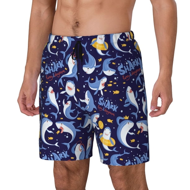 Balery Cute Shark Bañador para hombre, shorts de playa de secado rápido con entrepierna y forro de compresión-Medium